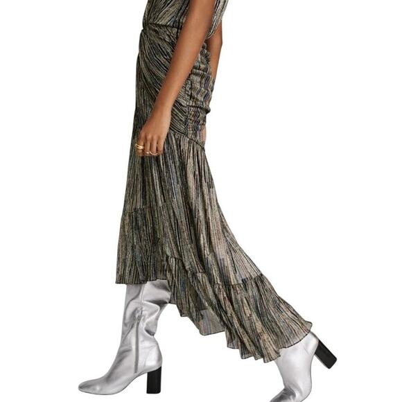 MISA Los Angeles MAXI DRESS METALLIC AVA PLUNGING TWIST RUCHED FLOUNCE HEM SZ XL - Picture 6 of 16